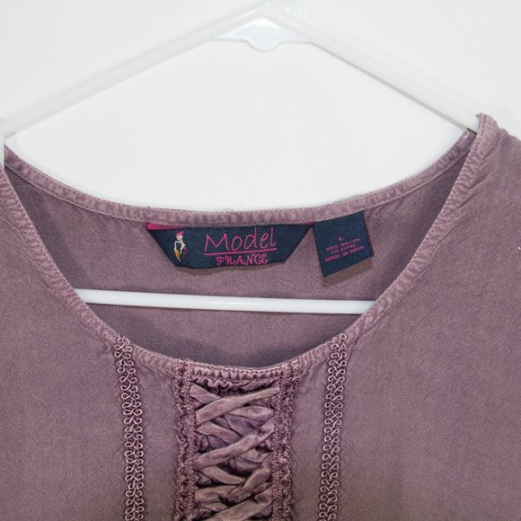 Model France Lagenlook purple tie back tunic - Picture 2 of 7